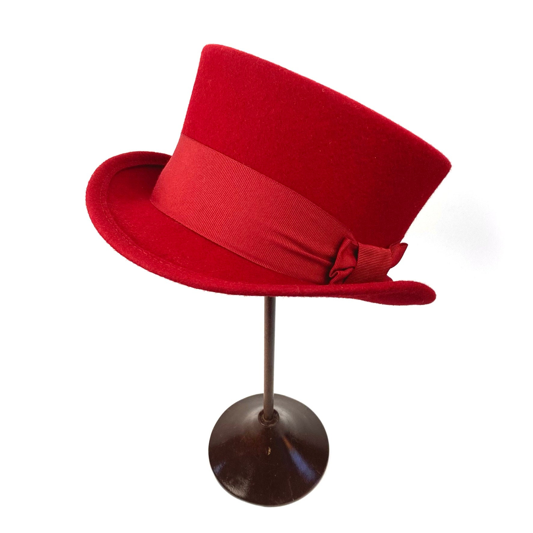 Sombrero de copa rojo, chistera para hombre y mujer, chistera roja  victoriana, sombrero de fieltro rojo, sombrero de copa del siglo XX -   México