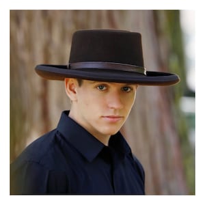 Felt Gambler Hat Wide Brim - Cowboy Gambler Hat - Large brim bolero for mens and womens