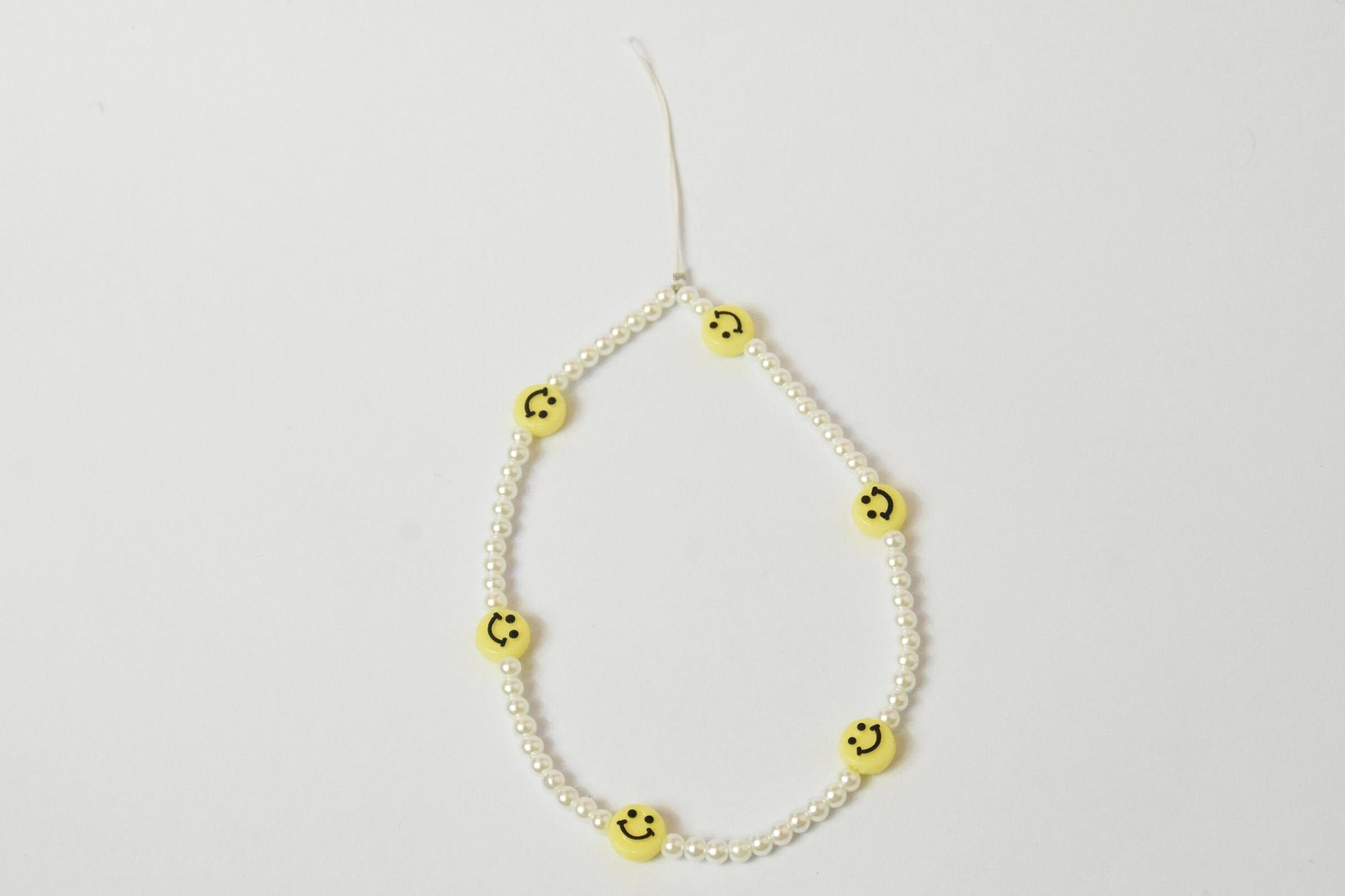 Yellow smiley face emoji white pearl bead funky fun trendy | Etsy