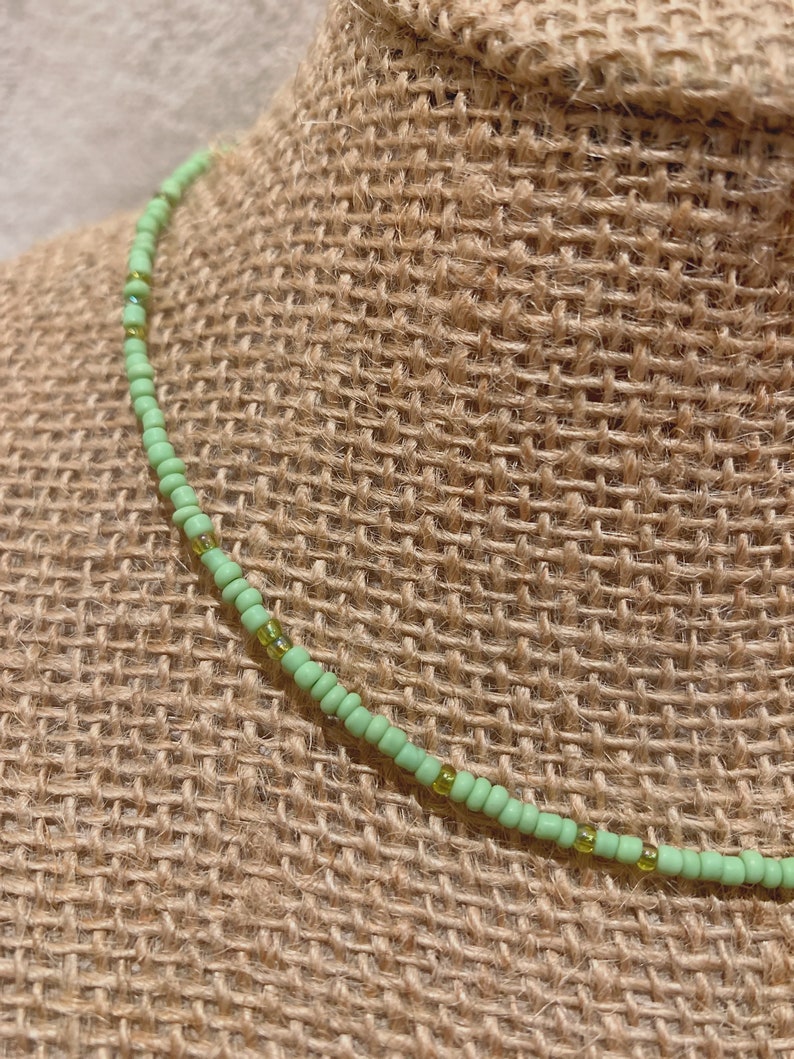Green Beaded Seedbead Choker Bohemian Minimalist Layering Necklace Vsco