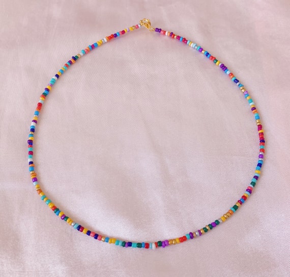 Multicolor Beaded Choker Vsco Rainbow Beach Vibe Summer - Etsy