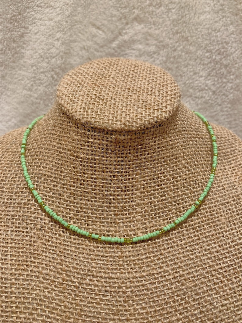 Green Beaded Seedbead Choker Bohemian Minimalist Layering Necklace Vsco