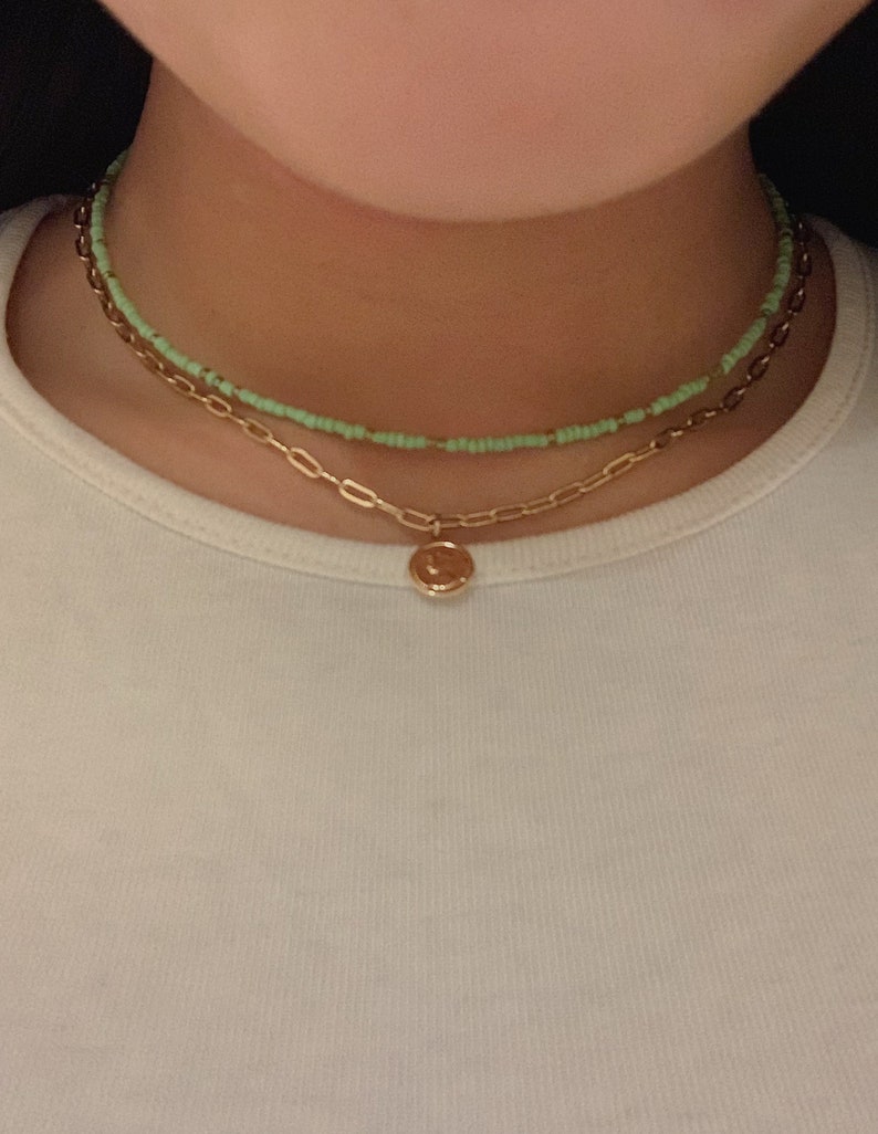 Green Beaded Seedbead Choker Bohemian Minimalist Layering Necklace Vsco