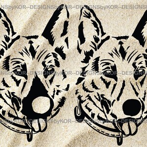 2 svg & 2 png files of german shepard dog face - dog breed german shepard silhouette of dog head with collar in view - 2 separate designs