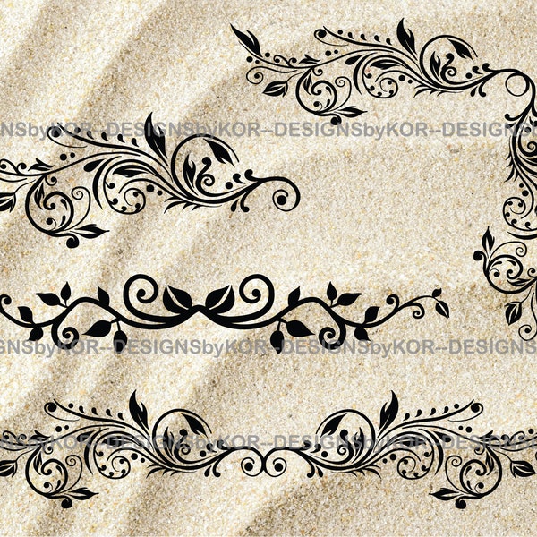 4 filigree svg & png  files - 4 filigree designs - detailed decorative filigree and simple outline and black fill designs - delicate design