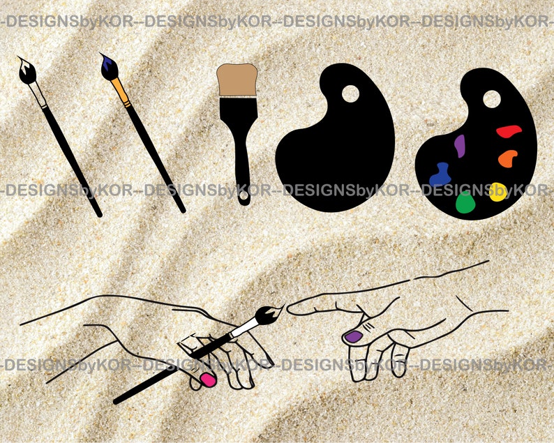Painter 6 SVG & 6 PNG Files - Paint Brush - Artist Palette - Adam and ...