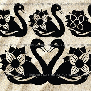 sélection 4 swan svg et 4 fichiers png - 3 dessins singuliers silhouette de cygne et 1 paire de cygnes- amour de forme de coeur design - paquet d’oiseau de cygne