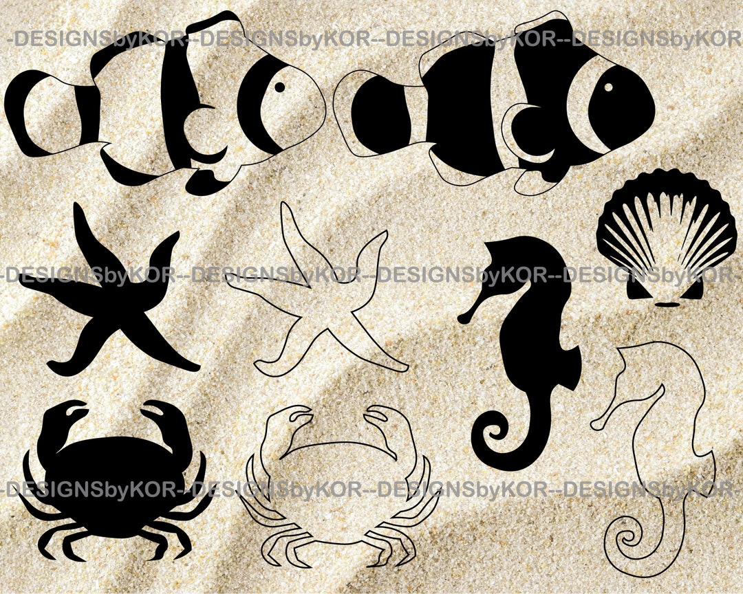 9 Sea Life Svg & Png Files Clown Fish Star Fish Sea Horse Shell Crab ...
