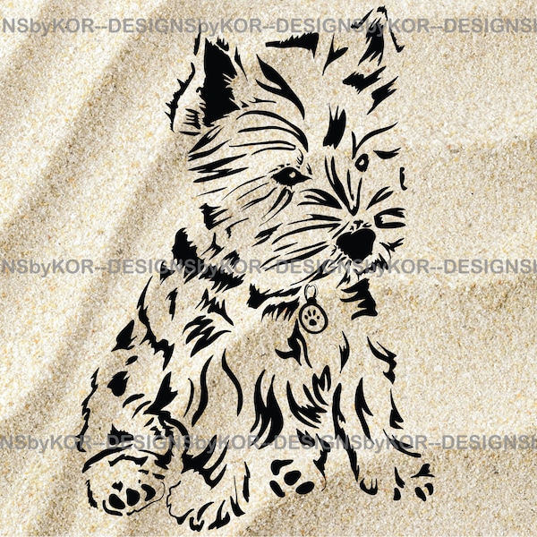 svg and png file westie dog - west highland terrier puppy silhouette with paw print collar