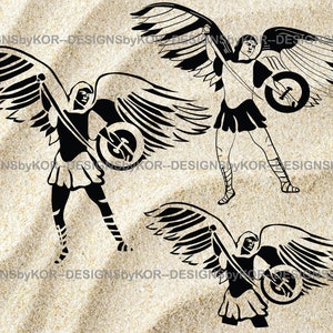 Archangel 3 svg and 3 png - silhouette designs of archangel Michael - 3 angel designs