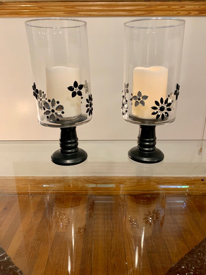 Clear & Black Hurricane Candle Holder Set Etsy