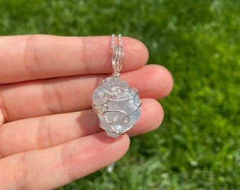 Celestit Halskette, Silberdraht Gewickelt Celestin Schmuck, Roh Kristall Stein, Celestit Halskette, Kristall für Mindfulness