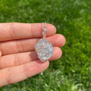 Raw Blue Celestite Necklace, Silver Wire Wrapped Celestine Jewelry, Raw Crystal Stone, Rough Celestite Necklace, Crystal for Mindfulness