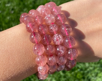 Armband aardbeikwarts: roze kralenkristal, helende steen