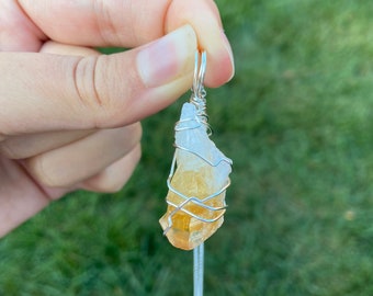 Copper Wire Wrapped Earrings with Citrine Gemstone