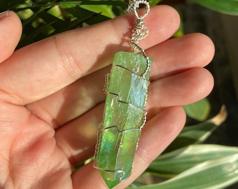 Smokey Aura Green Quartz Pendant Necklace
