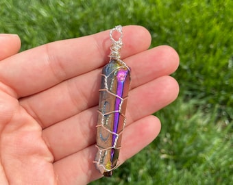 Collana Pendente In Quarzo Arcobaleno Aura - Guarigione, Cristallo Titanio, Lunghezza 51 Cm