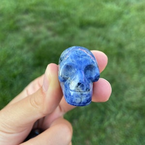 Mini Crystal Skull, Sodalite Crystal Skull Carving, Skull Figurine, 1 inch Blue Crystal Skull,  Halloween Skull Crystal Carving
