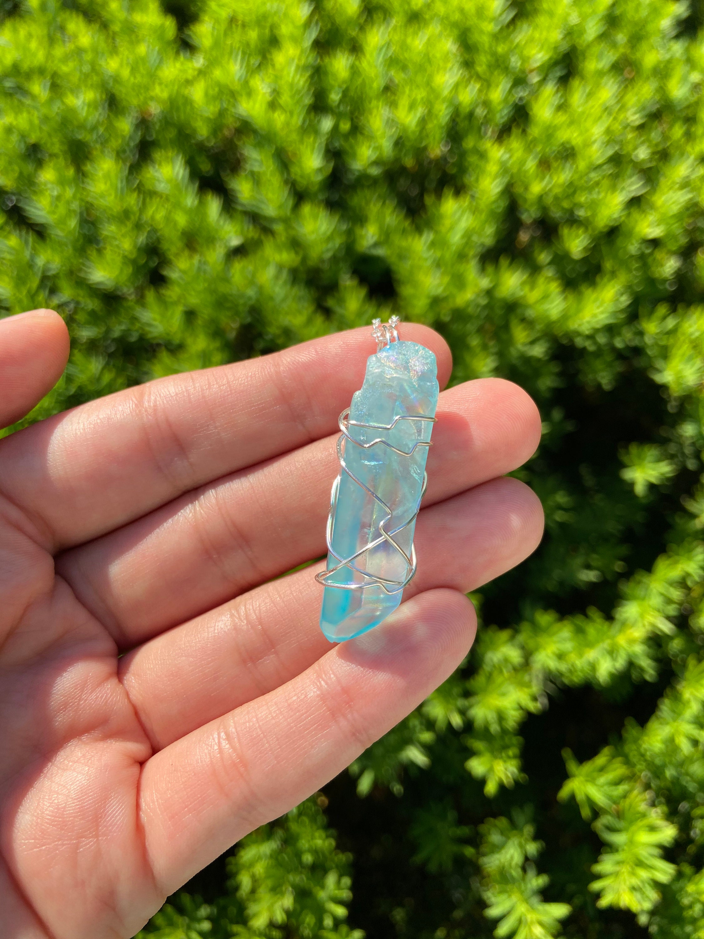 Aqua Aura Quartz Necklace, Blue Aura Quartz Necklace, Blue Aura
