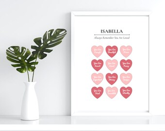 Personalized Affirmation Heart Print | Unique Gift for Girls | Wall Art | Nursery Decor