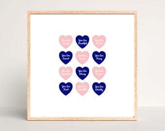 Affirmation Hearts Print | Inspiring Wall Art (Digital Download)