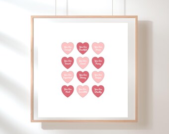 Custom Motivational Affirmation Heart Print | Inspiring Gift for Girls | Minimalist Wall Art | Square