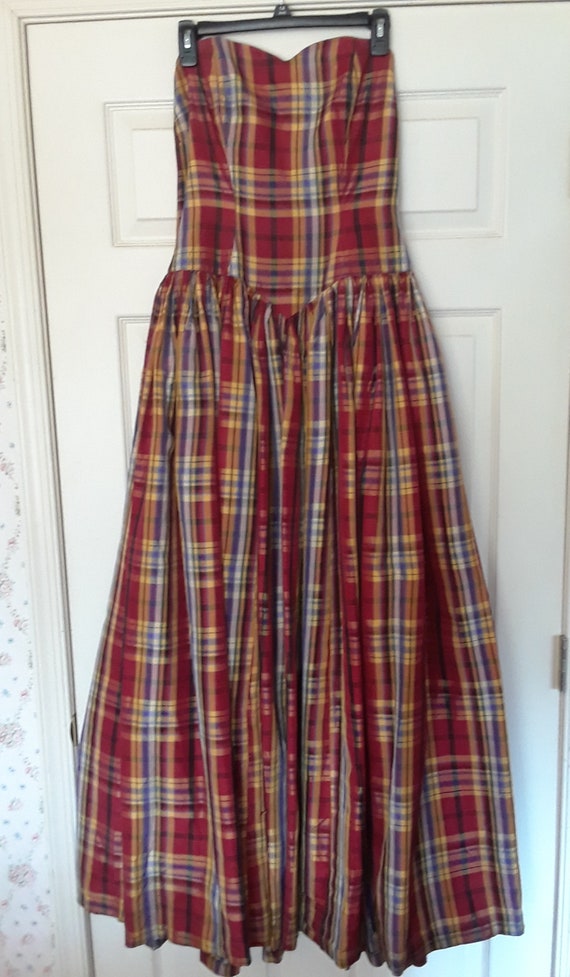 Red plaid vintage formal gown