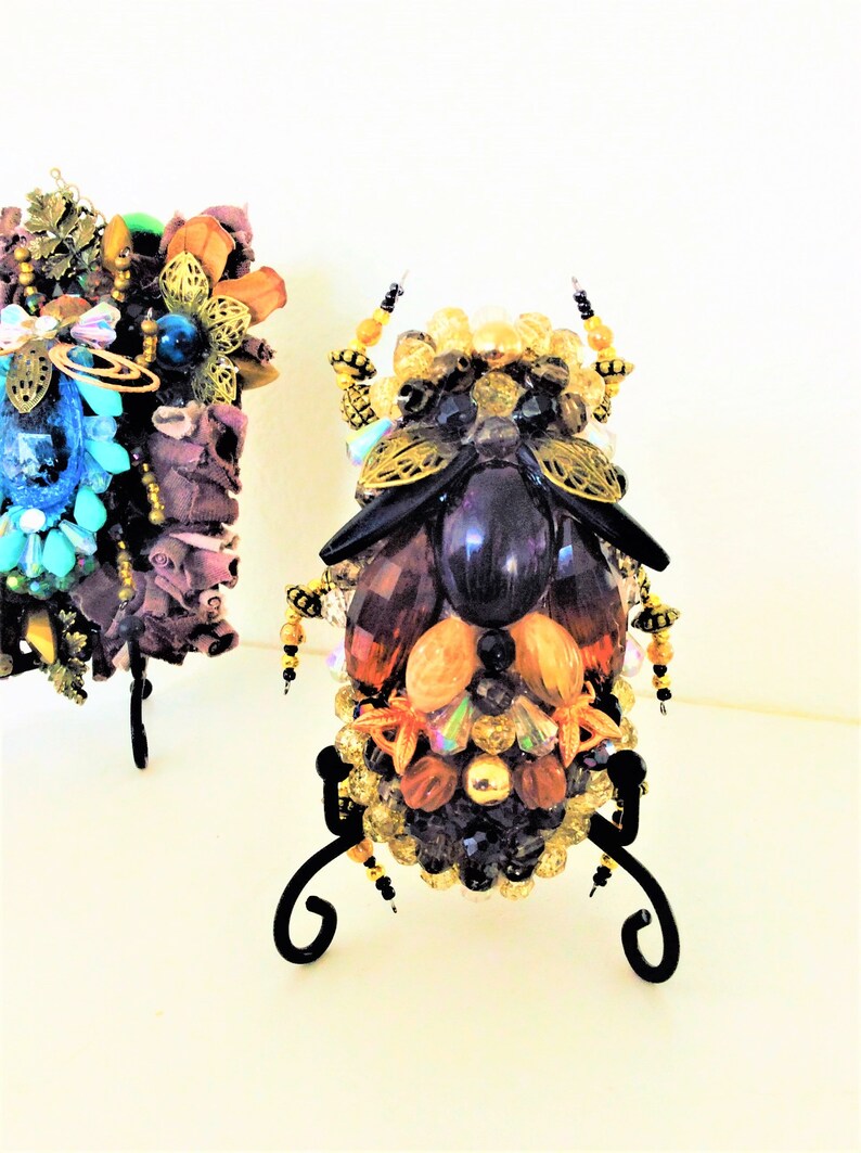 Insect sculpture Golden Bug Sculpture Wall Decor or Table Top Textile Sculpture Dark Art Garden Decor Mothers Day Gift Oddity