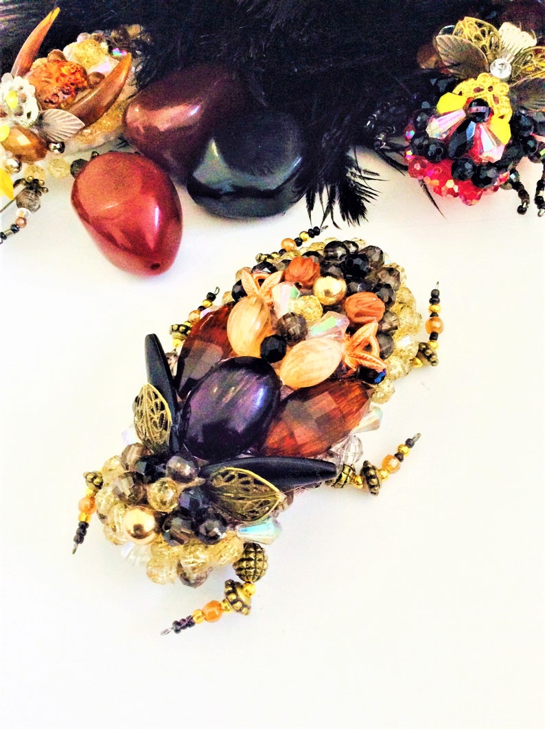 Insect sculpture Golden Bug Sculpture Wall Decor or Table Top Textile Sculpture Dark Art Garden Decor Mothers Day Gift Oddity