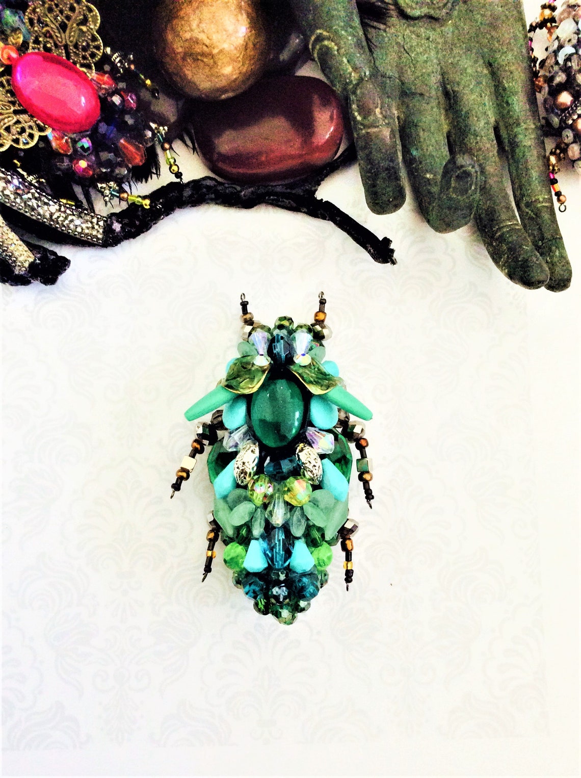 Green June Beetle Sculpture Bug Brooch Pin Jewelry Insect Etsy