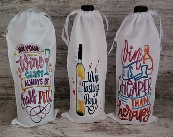 Wine Gift Bags - Reusable Gift Bag - Hostess Gift - Wine Bottle Bag - Santa Sacks - Eco Friendly Wrapping Bag