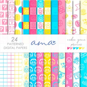 AMA Video Game Princess Digital Papers, Digital Scrapbooking Paper Pack - Commercieel gebruik