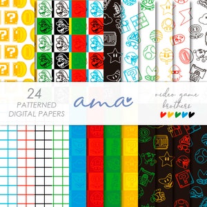 AMA Video Game Brothers Digital Papers, Digital Scrapbooking Paper Pack - Commercial Use