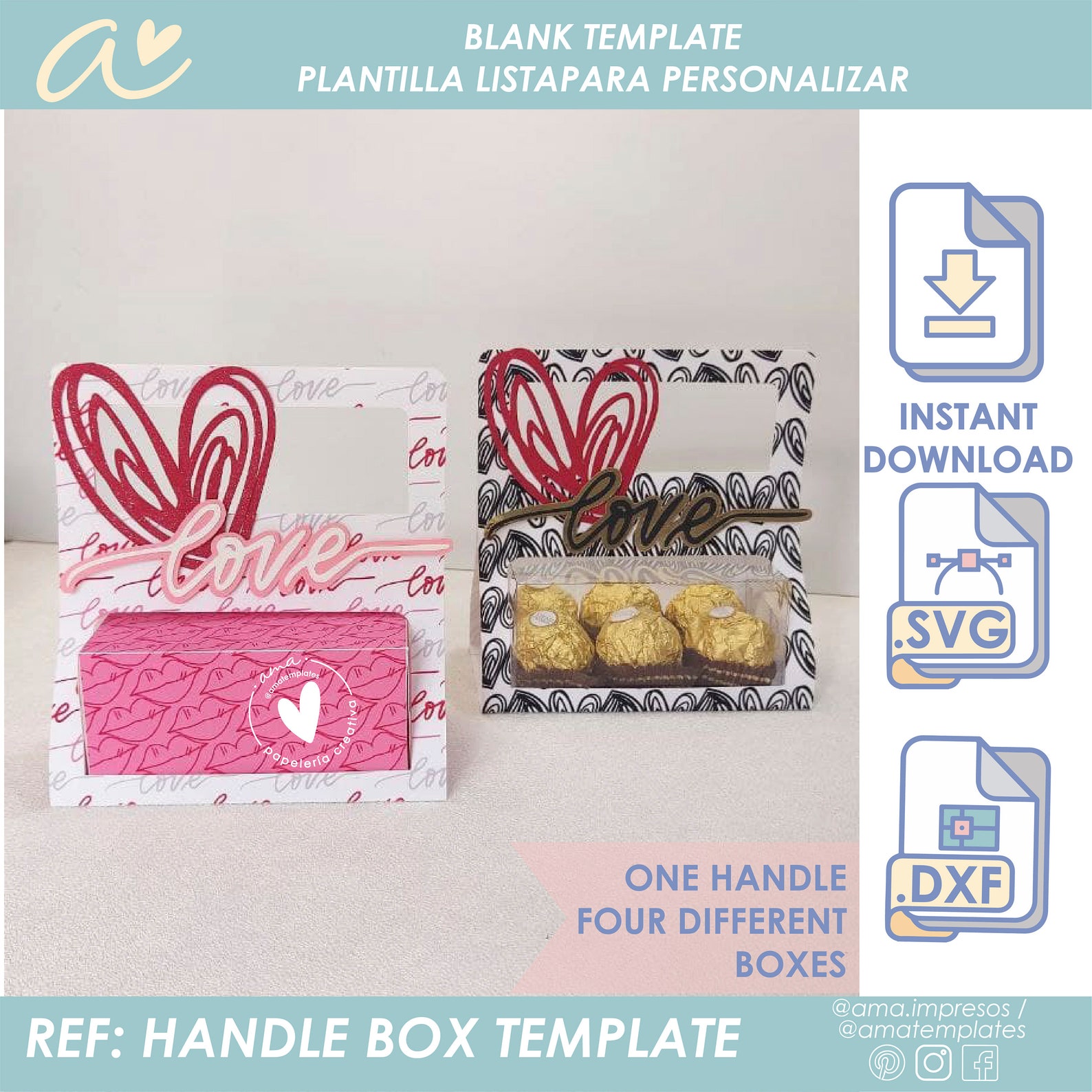 AMA Handle Box Template One Templates With 4 Diferent Boxes Etsy