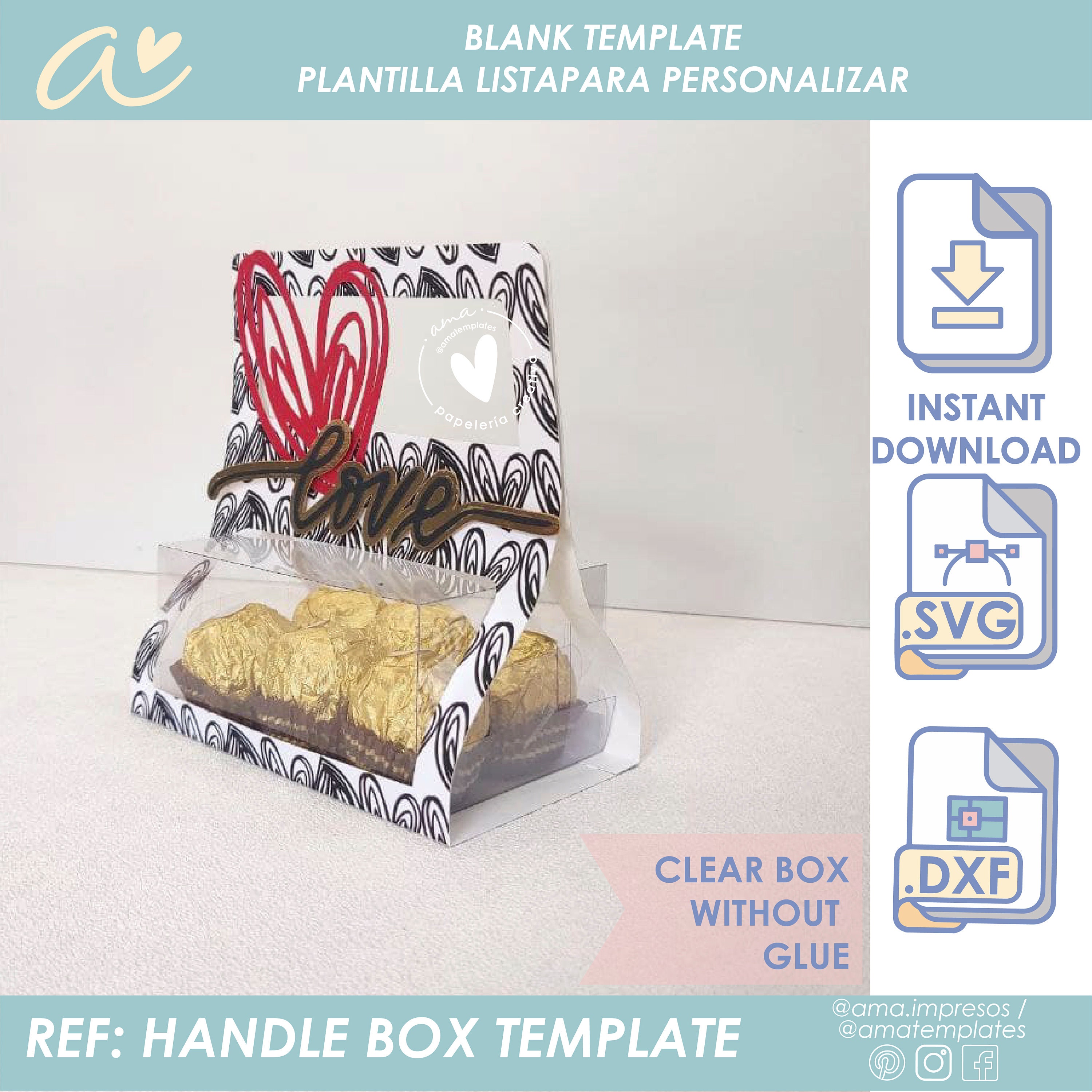 AMA Handle Box Template One Templates With 4 Diferent Boxes Etsy