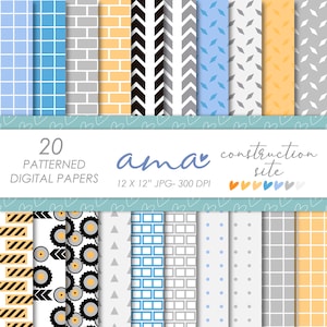 Carta digitale geometrica per cantieri edili, motivo grigio, confezione di carta per scrapbooking digitale - uso commerciale