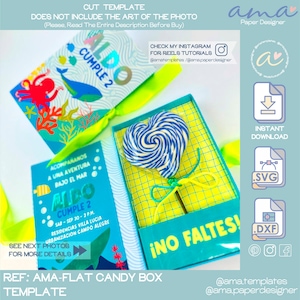 AMA flat candy box template, flat lollipop box template, box for physical invitations with windowed insert