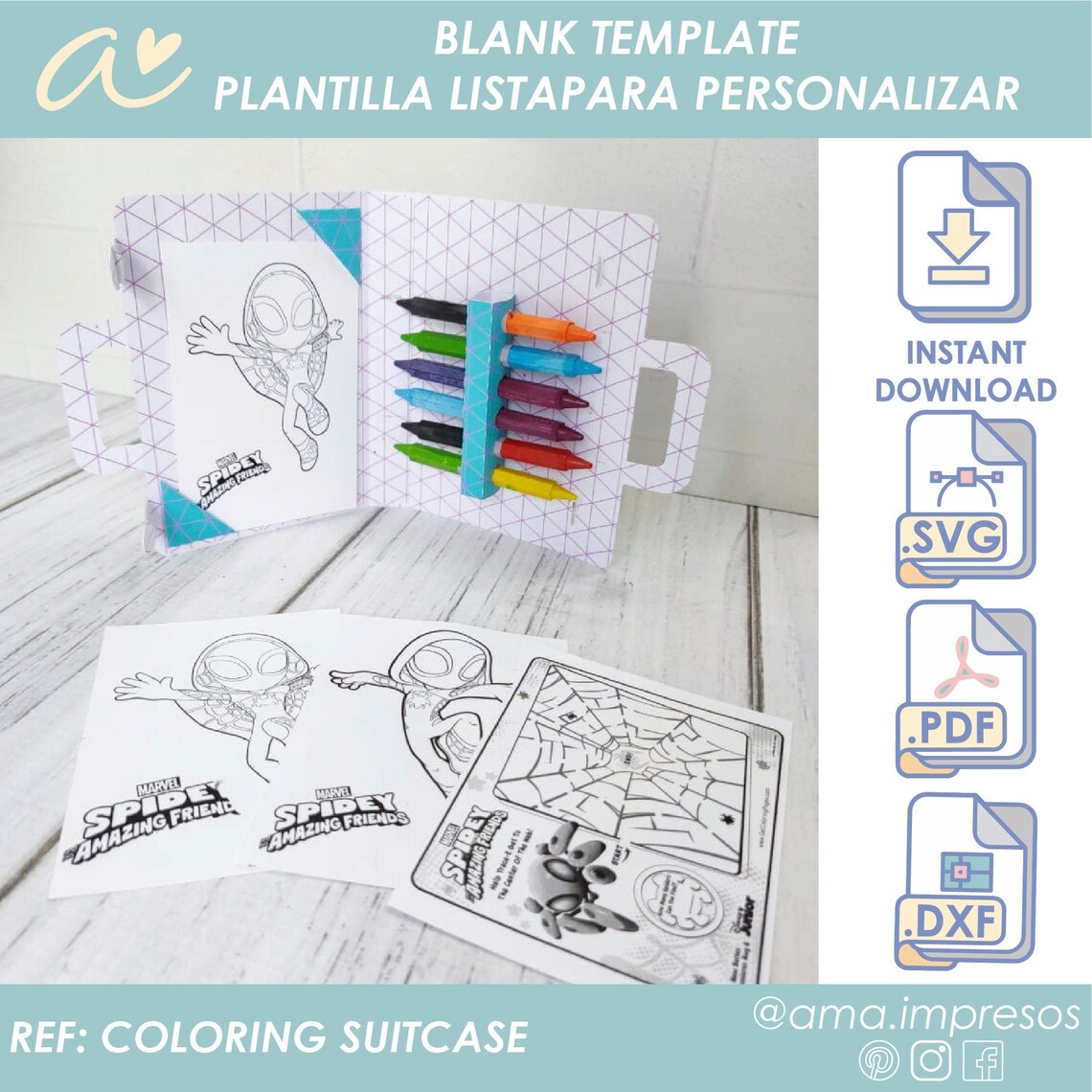 AMA Coloring Suitcase Box with wax crayon insert handle box - Etsy España