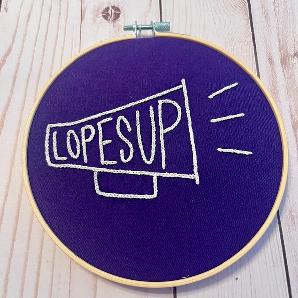 Lopes Up Megaphone Finished Embroidery in Purple with white Stitching - Grand Canyon University GCU