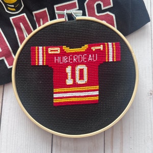 Calgary Flames Inspired Hockey Jersey Finished Cross Stitch