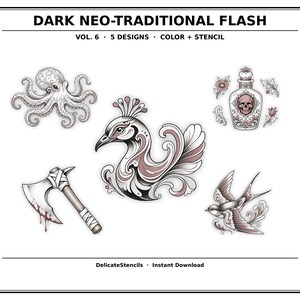 black and grey tattoo stencil, digital download, transparent PNG.