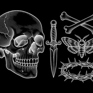 black and grey tattoo stencil, digital download, transparent PNG.