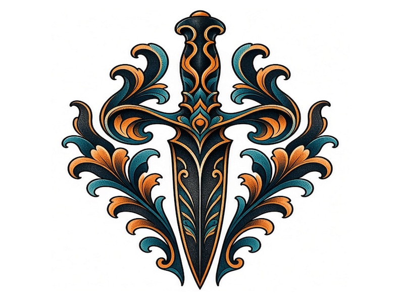 black and grey tattoo stencil, digital download, transparent PNG.