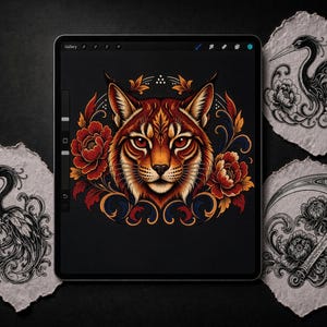 black and grey tattoo stencil, digital download, transparent PNG.