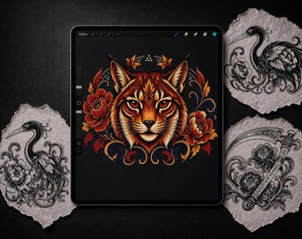 Dark Neo-Traditional Flash Sheet Vol. 7 — 5 Designs — Color + Stencil Bundle