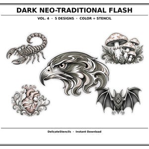 black and grey tattoo stencil, digital download, transparent PNG.