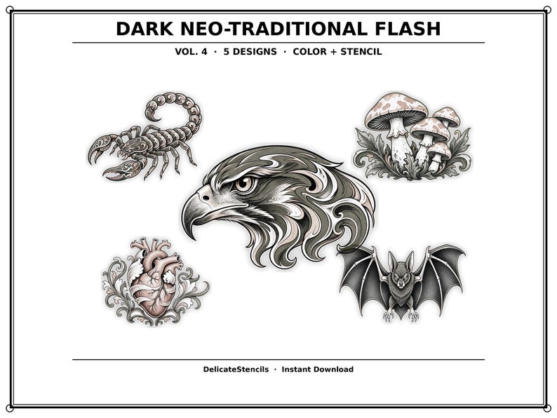 black and grey tattoo stencil, digital download, transparent PNG.