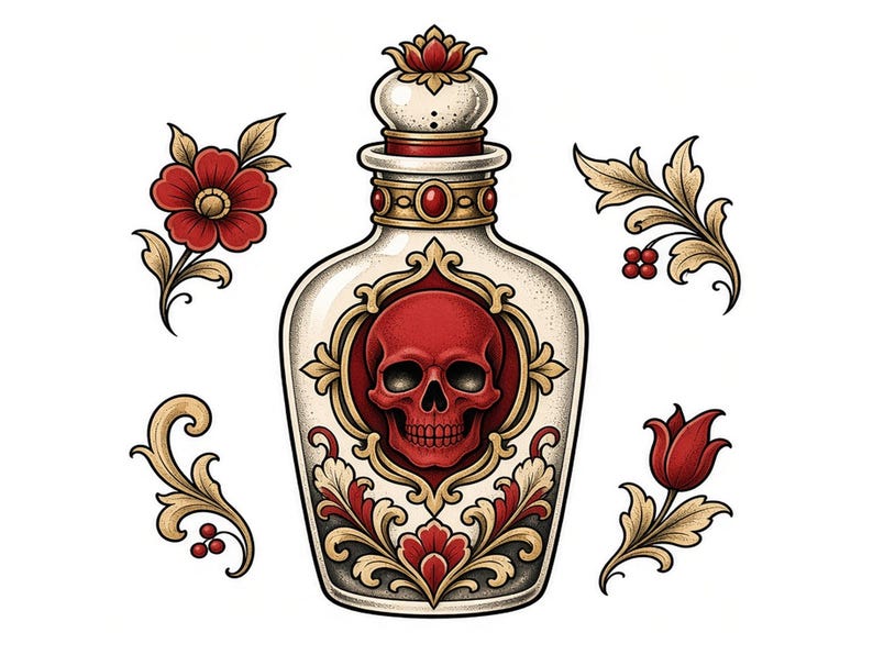 black and grey tattoo stencil, digital download, transparent PNG.