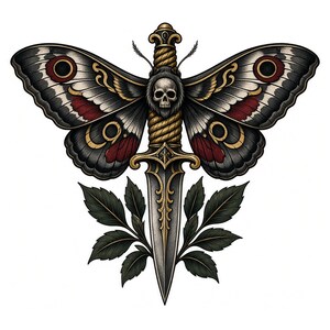 black and grey tattoo stencil, digital download, transparent PNG.