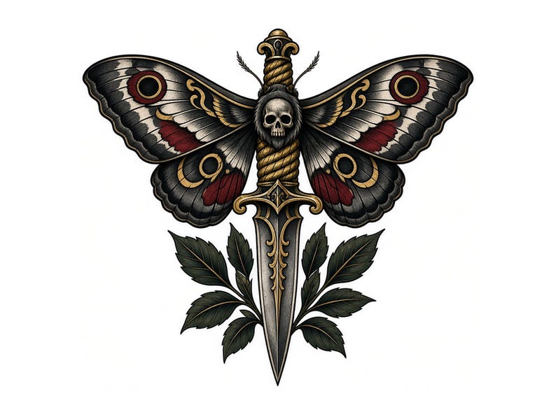 black and grey tattoo stencil, digital download, transparent PNG.